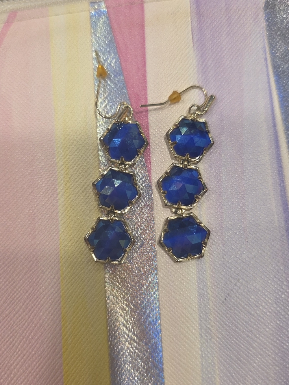 Kendra Scott Cobalt Blue Faceted Triple-Hexagon Drop Earrings